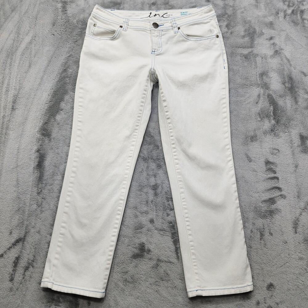 INC Denim Jeans Women 4 Blue Light Wash Slim‎ Fit Skinny Leg Low Rise Crop Capri